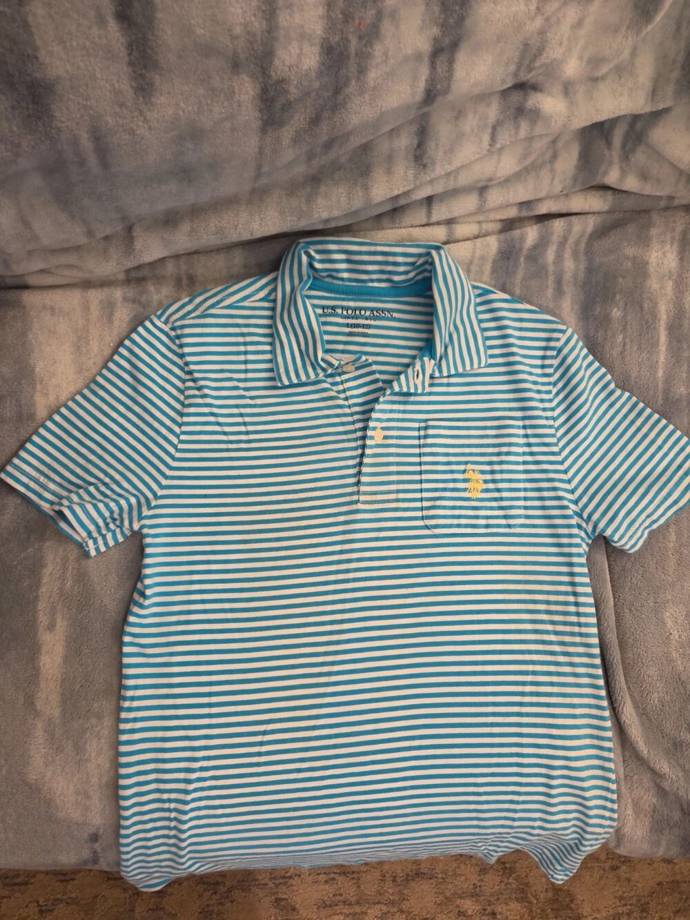 U.S. Polo Assn. Boys Size L Blue/White Striped Polo Shirt